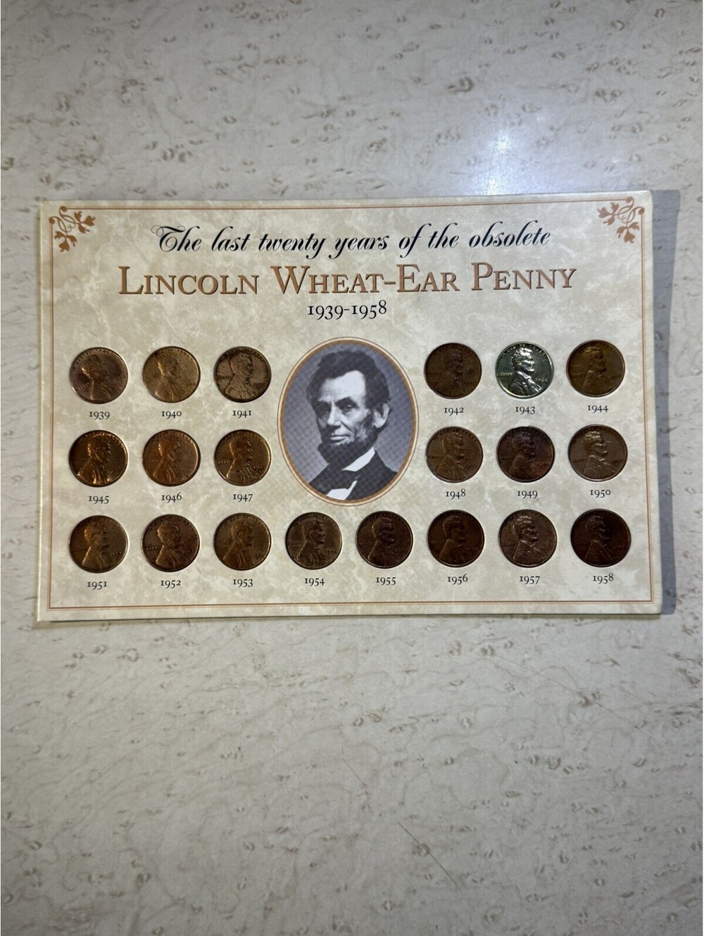 1939-1958 Lincoln Wheat Penny 20 Coin Set P D S Mints Steel Cent Display